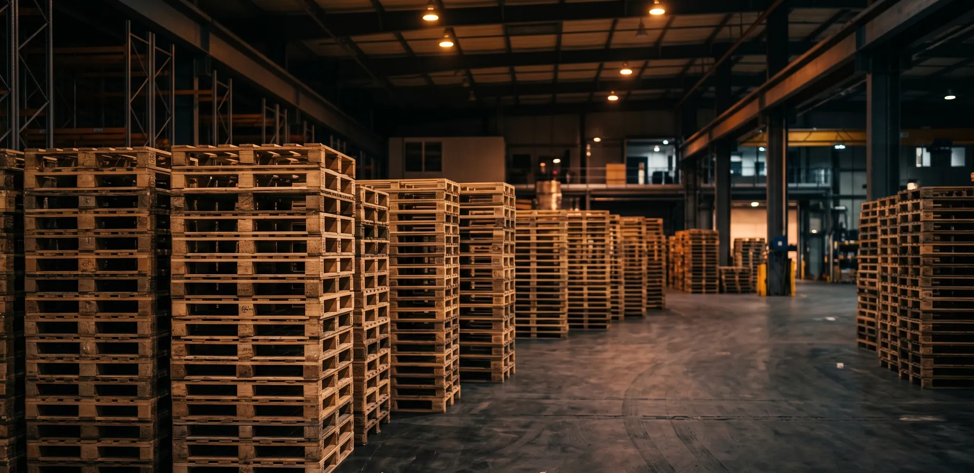 48x40 wooden pallets stacked at the Pallet With Us yard in College Park, GA